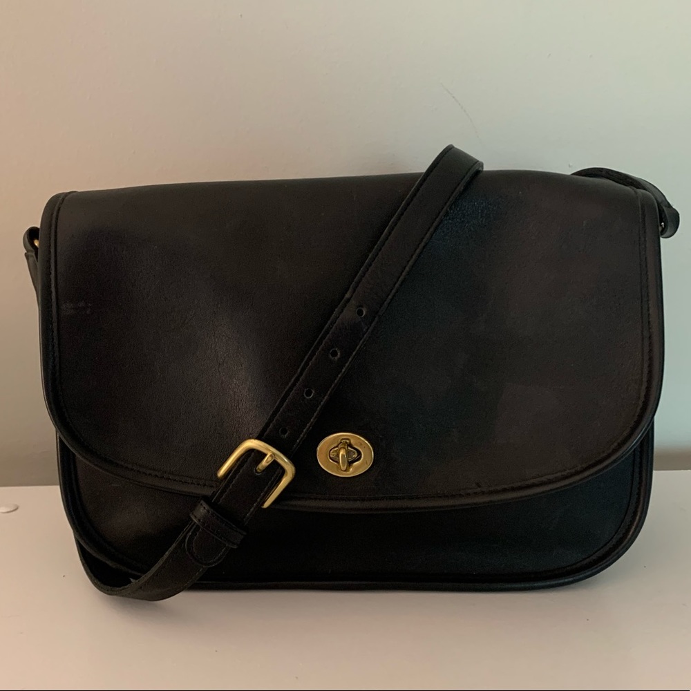 Vintage Coach Black Leather Crossbody